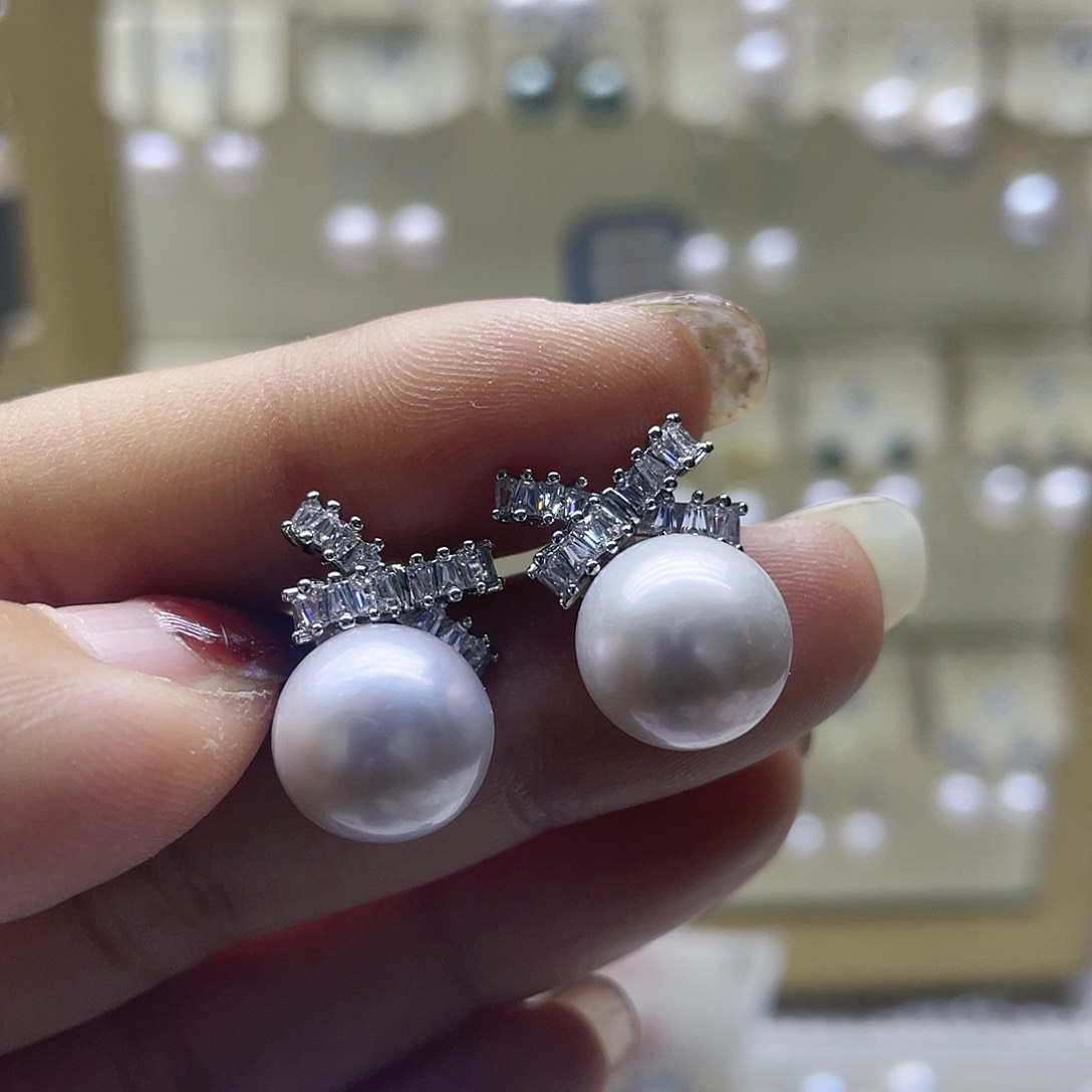 淡水珍珠耳饰银S925镶嵌
