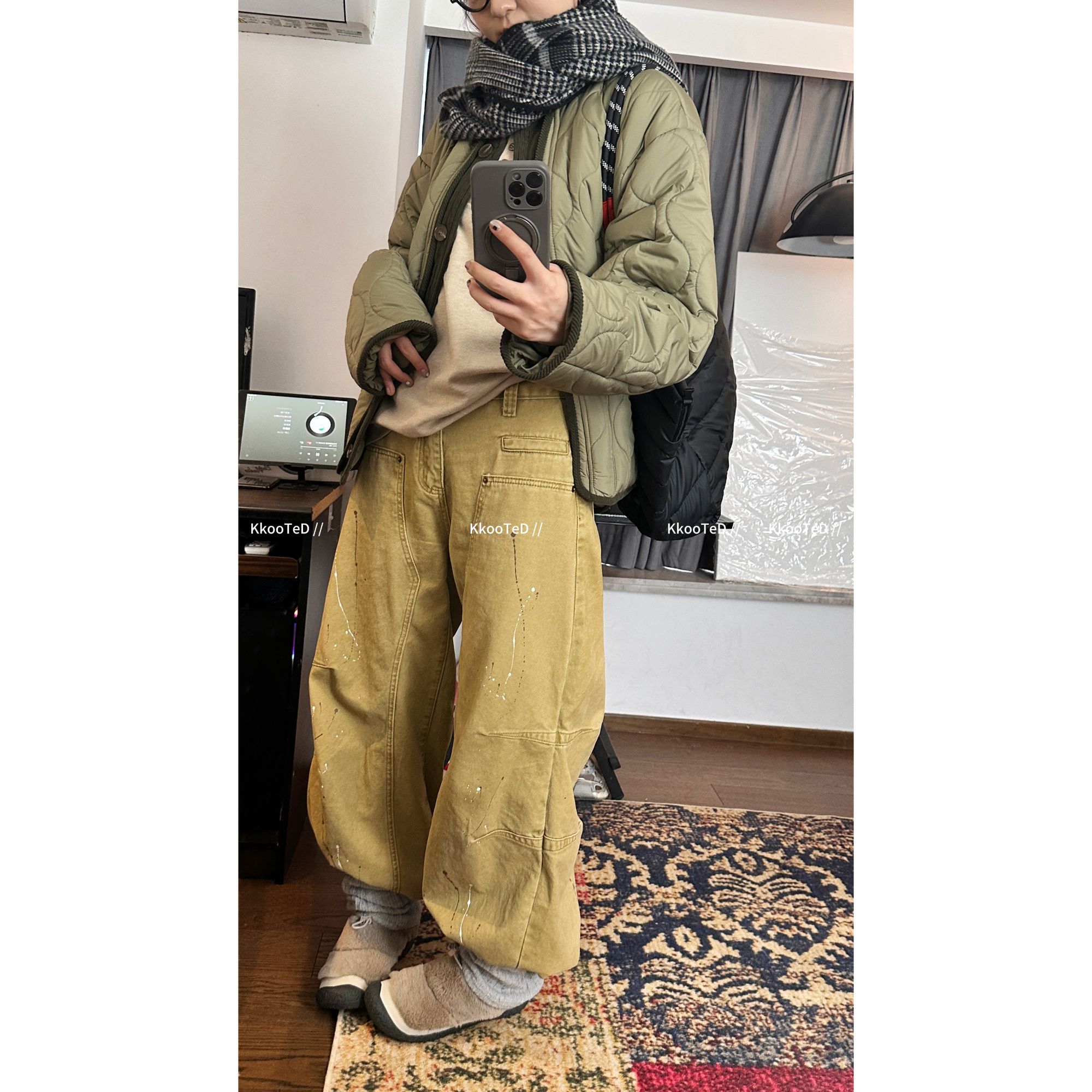 KkK【泼 墨 】重水洗复古做旧立体剪裁微阔腿法工裤牛仔裤