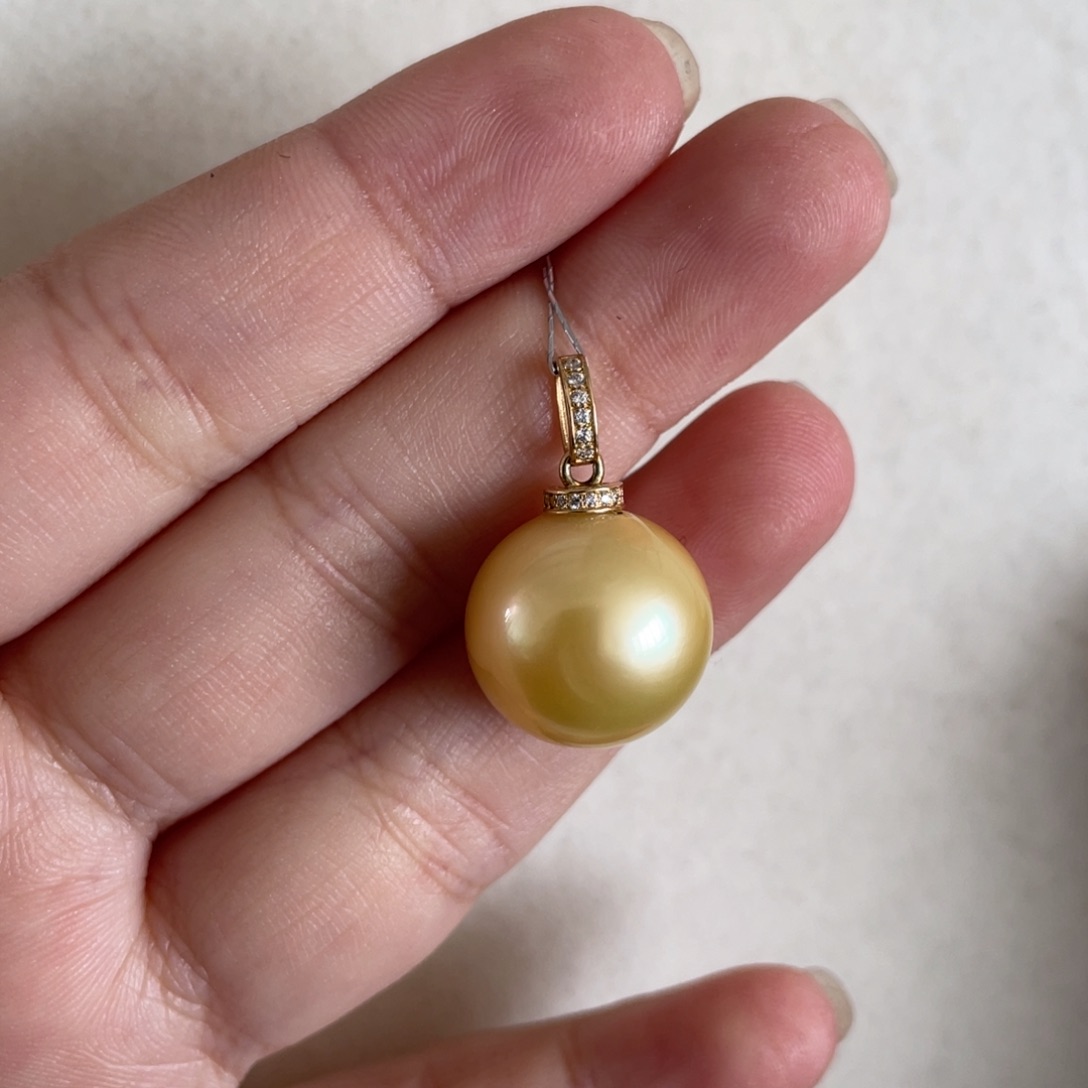 海水珍珠吊坠(不含链)18K金镶嵌15-16mm