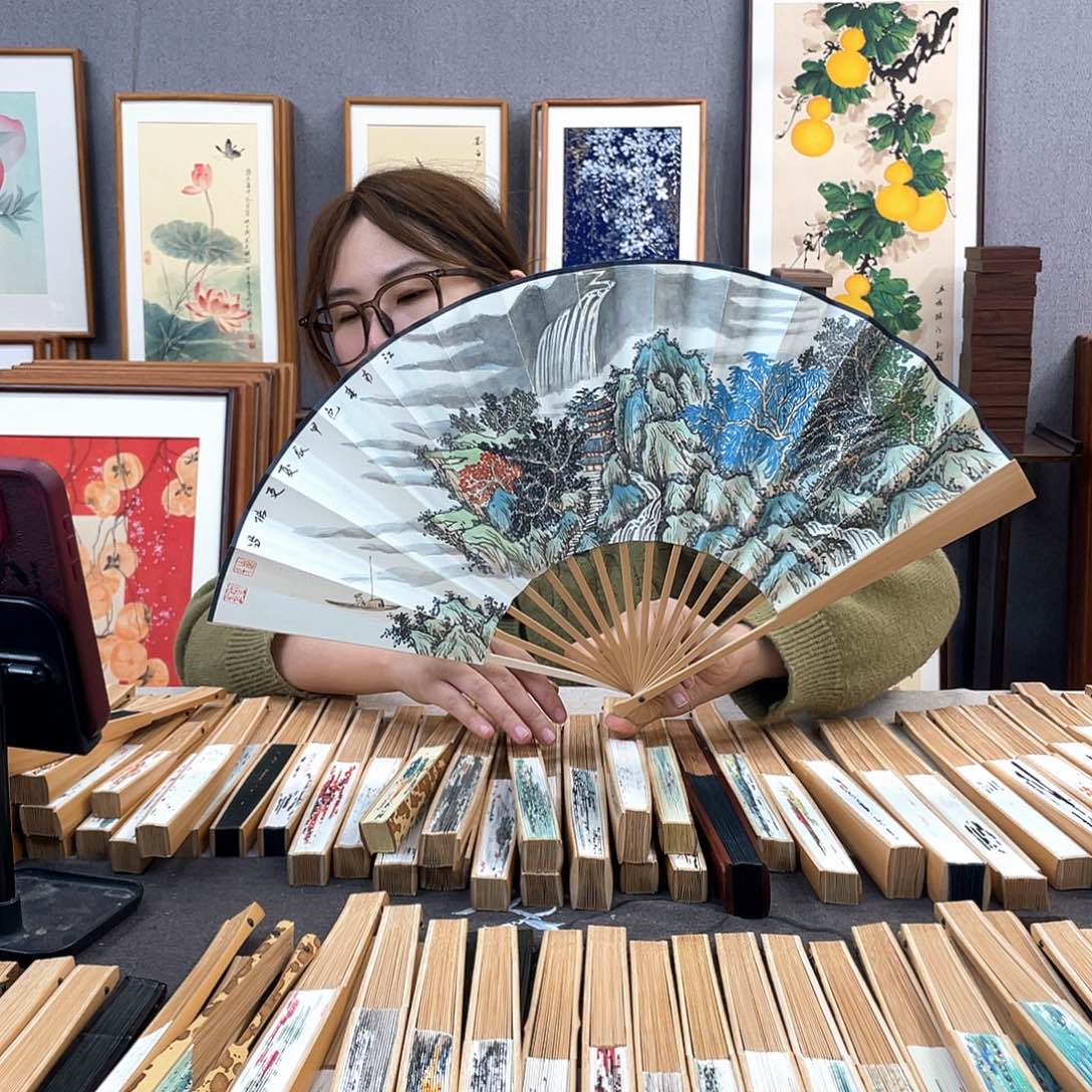 国画10寸玉竹-纯手绘-文玩扇骨（默认粘好）