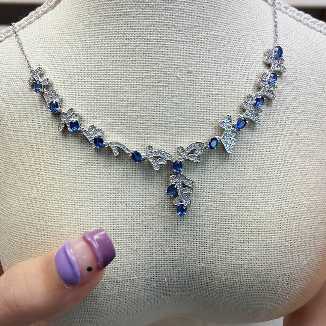 项链银S925镶嵌蓝宝石