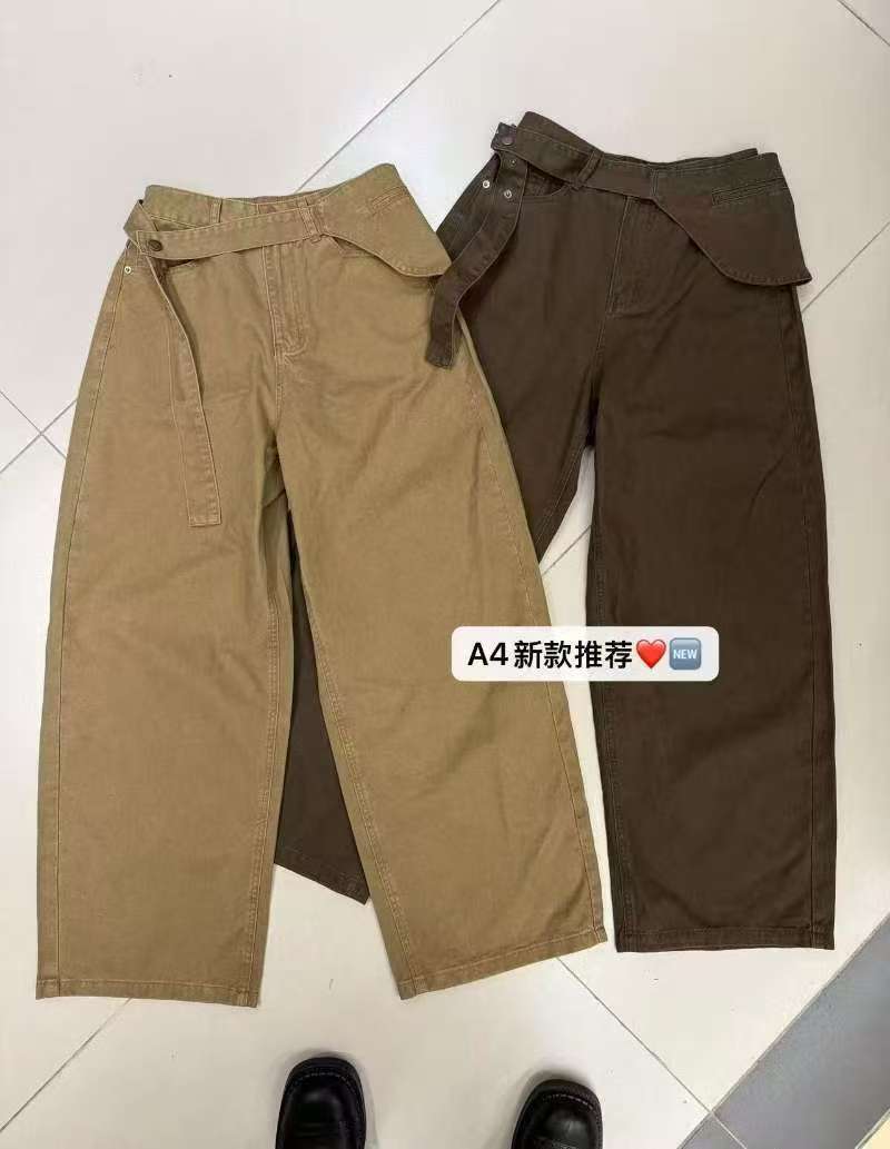 2025早秋新款微弹力咖色腰带直筒裤长裤休闲工装裤休闲裤夏季高腰