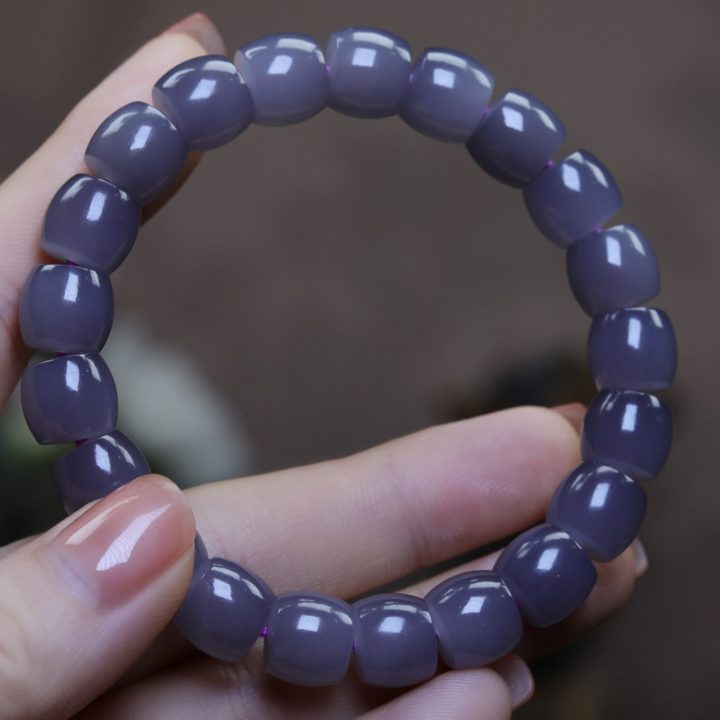 新品天然新疆和田玉烟紫直切手串老型珠男女款时尚简约玉石手链