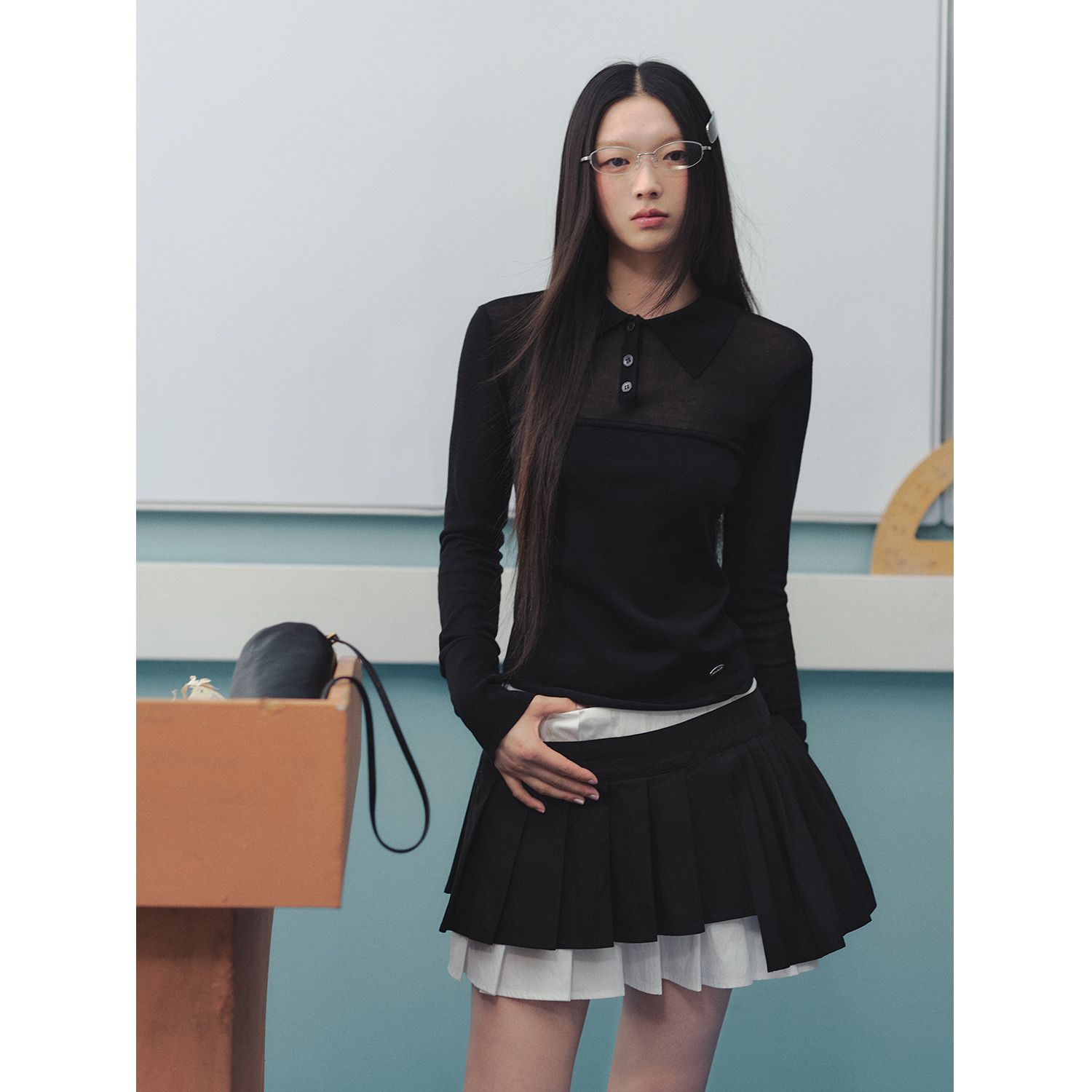 【LaluneDuCiel】LLDC 20号18点 纯色莱赛尔polo领长袖针织衫女秋