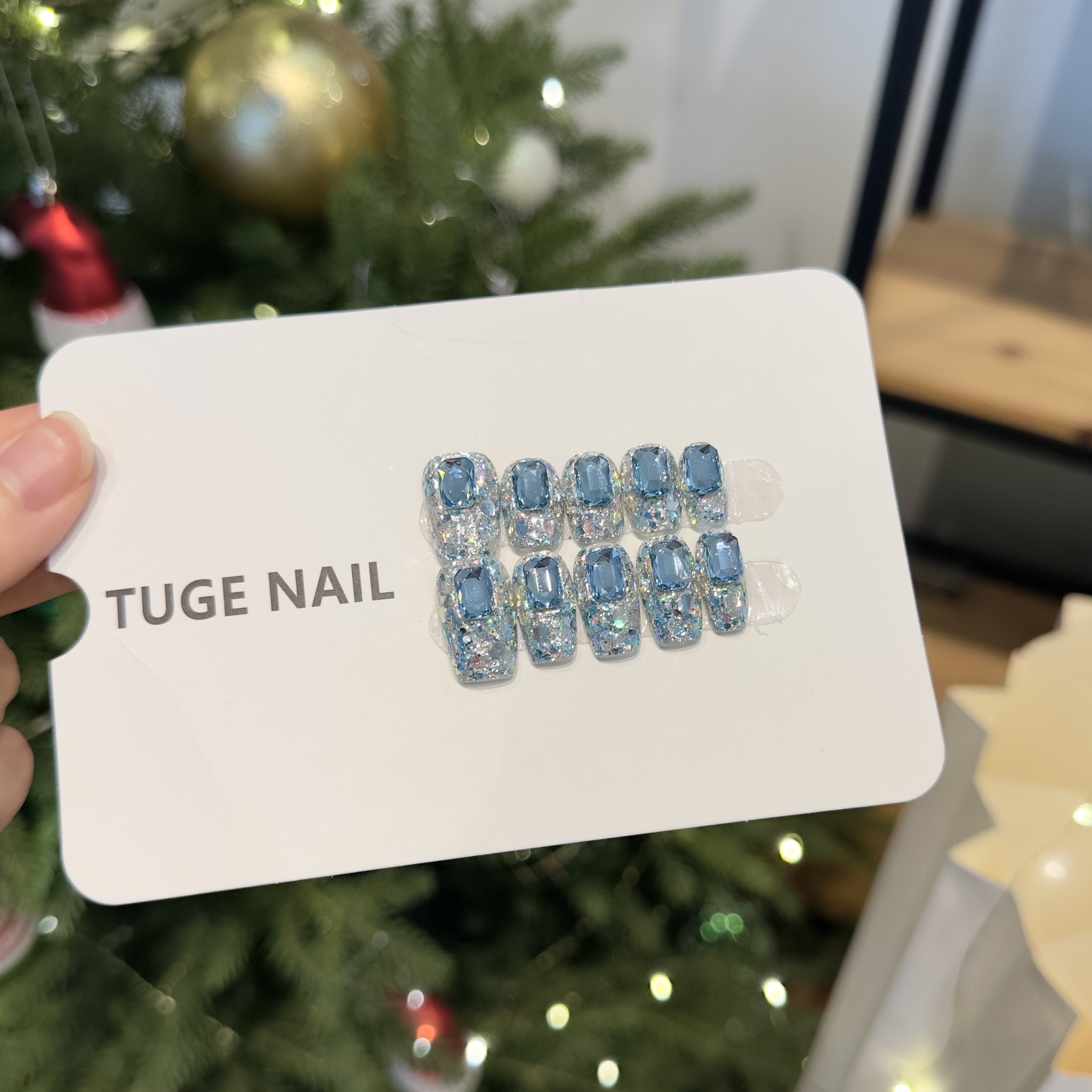 TugeNail“冰蓝物语”【施家全华】满钻超闪高级感设计师穿戴甲TGN126