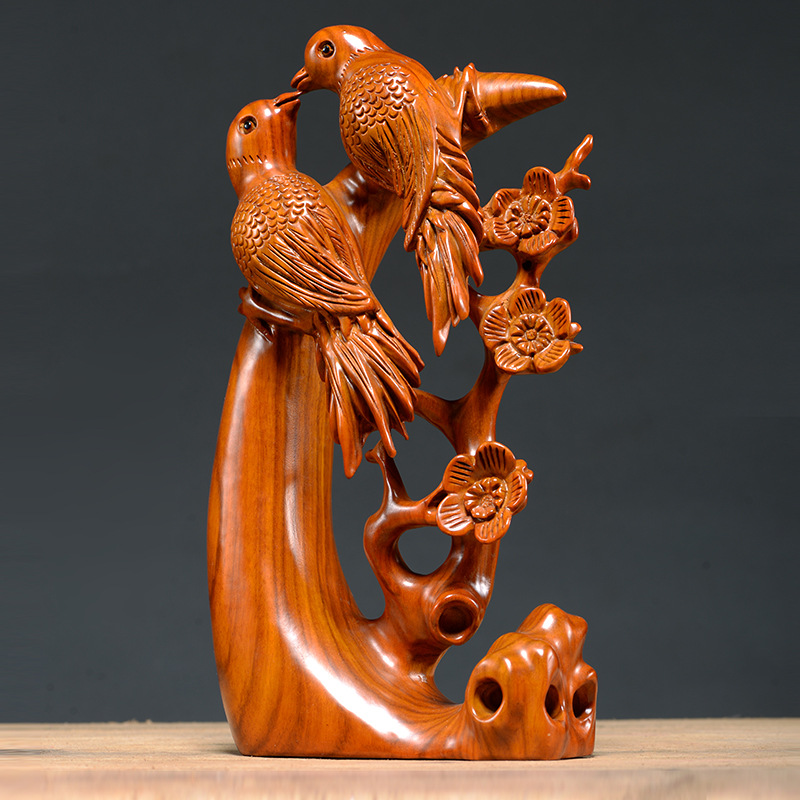 黄花梨木雕喜上眉梢摆件根雕实木雕刻家居客厅装饰送礼红木工艺品