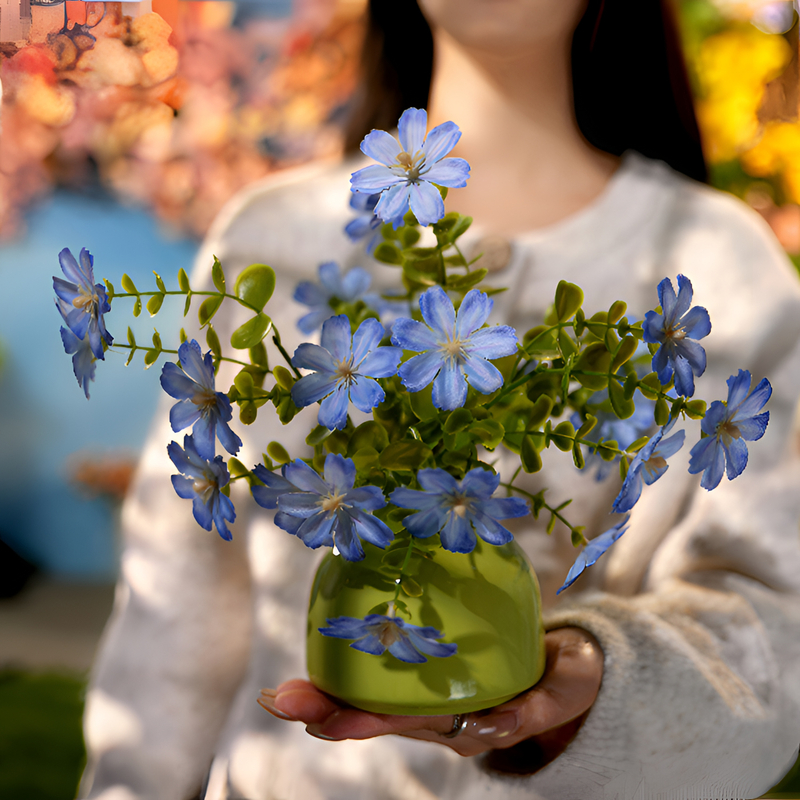 ins风紫罗兰格桑花手工仿真花花束陶瓷花瓶套装家居装饰桌面摆件
