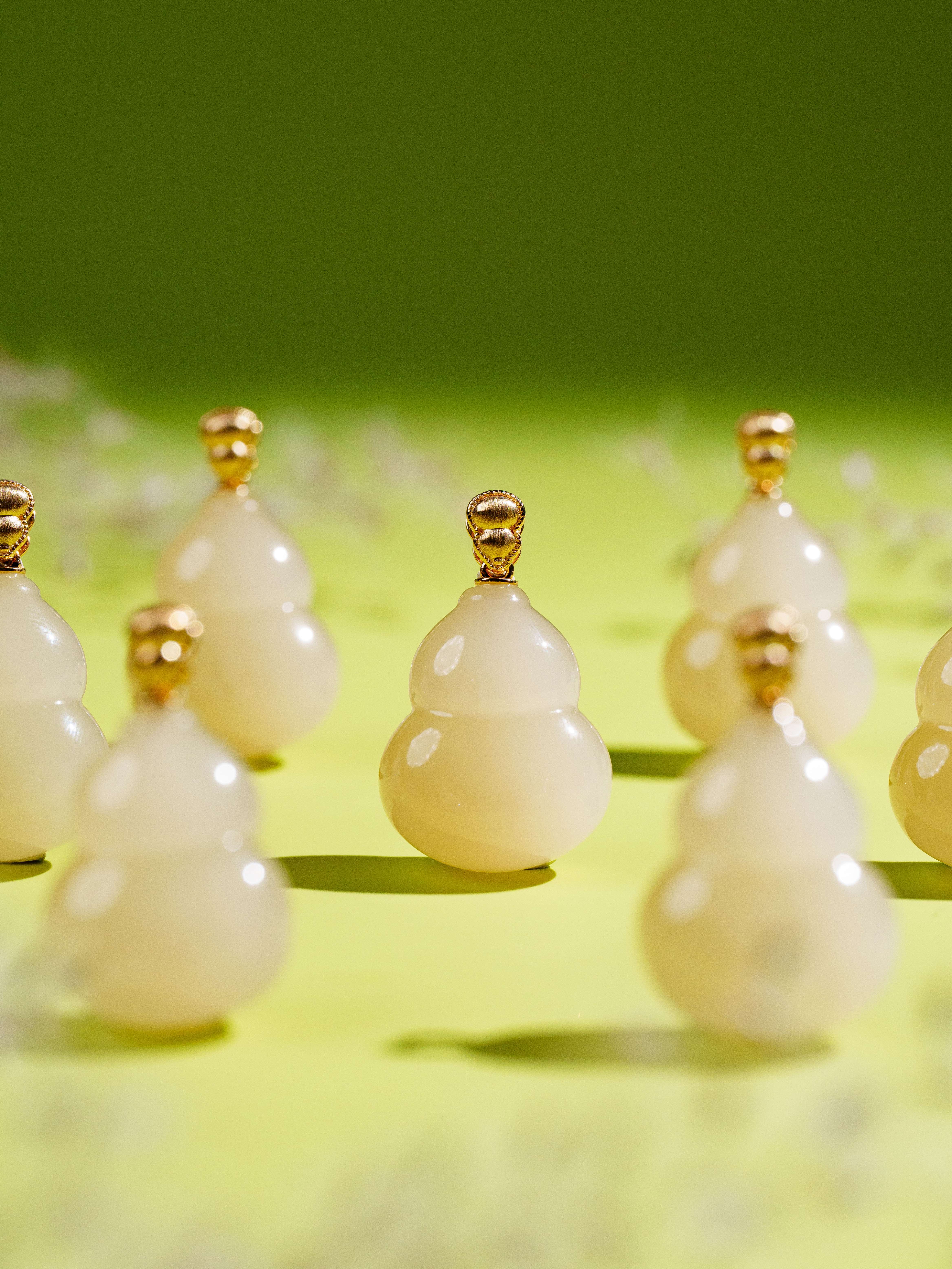 【藕粉系列】藕粉和田玉扁葫芦吊坠 D4789（18）