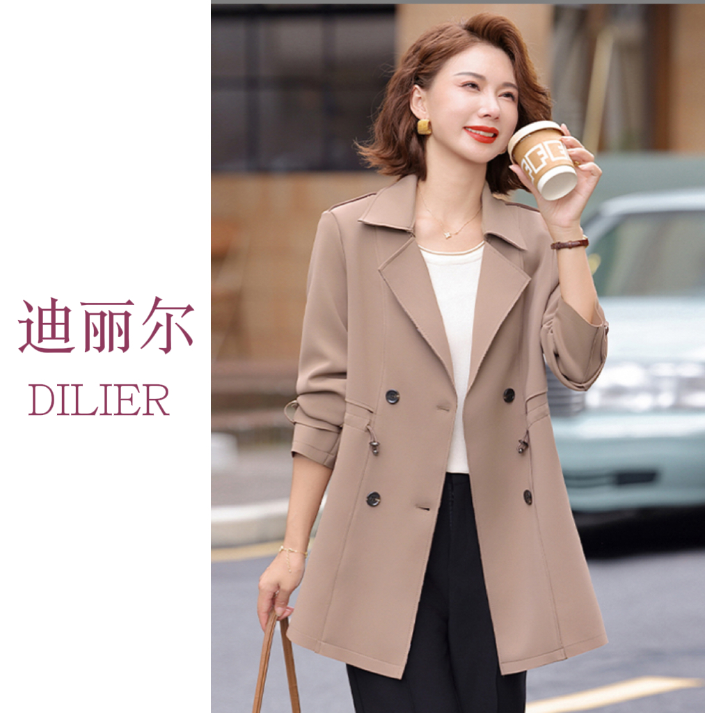 中长款翻领口袋中老年女装修身显瘦秋季风衣