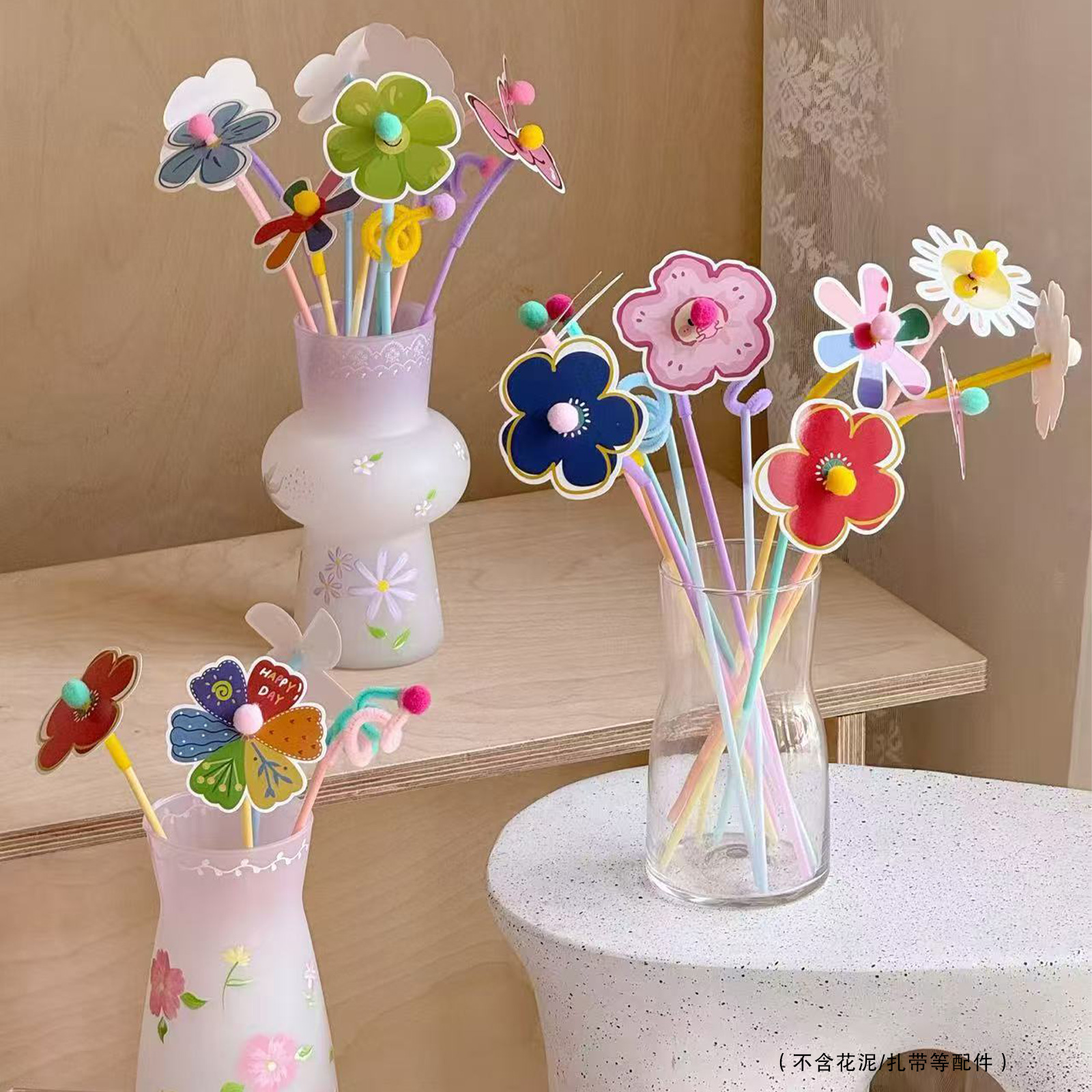 六一儿童节新品零食花束扭扭棒小花朵卡片材料包卡通花艺diy装饰