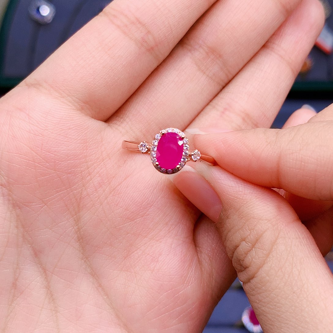 红宝石戒指银S925镶嵌