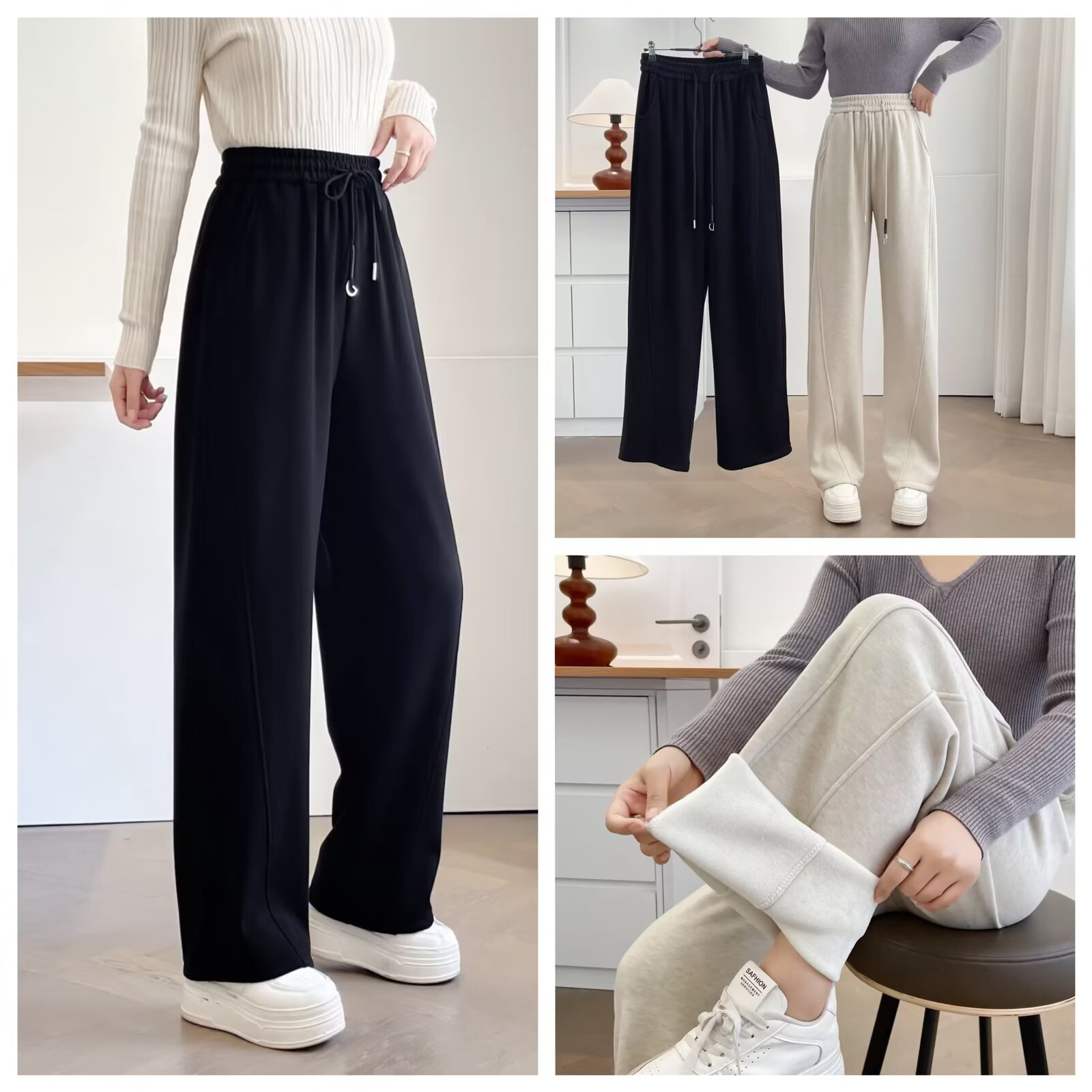 窄版羊毛香蕉裤女2025冬季新款加绒加厚保暖松驰感弯刀裤阔腿裤