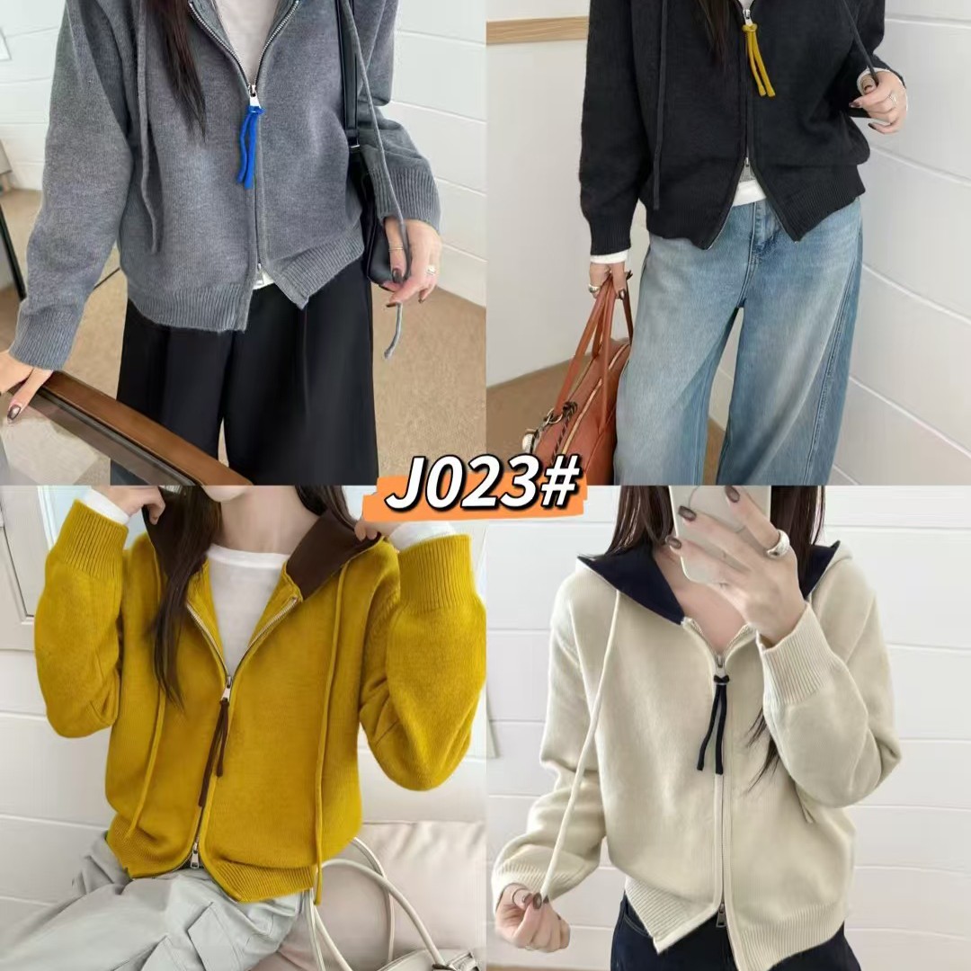 长袖开衫款针织常规连帽毛针织衫秋季毛衣春秋纯色