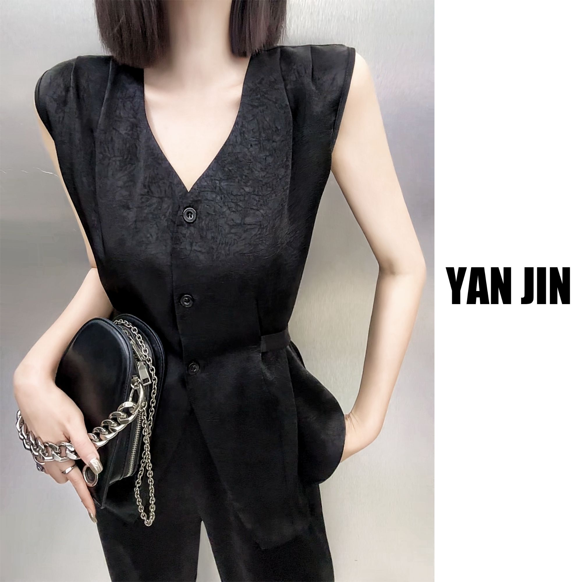 【醋酸胡夏套装】-醋酸缎显瘦休闲套装 拍上衣送裤子 - 套装