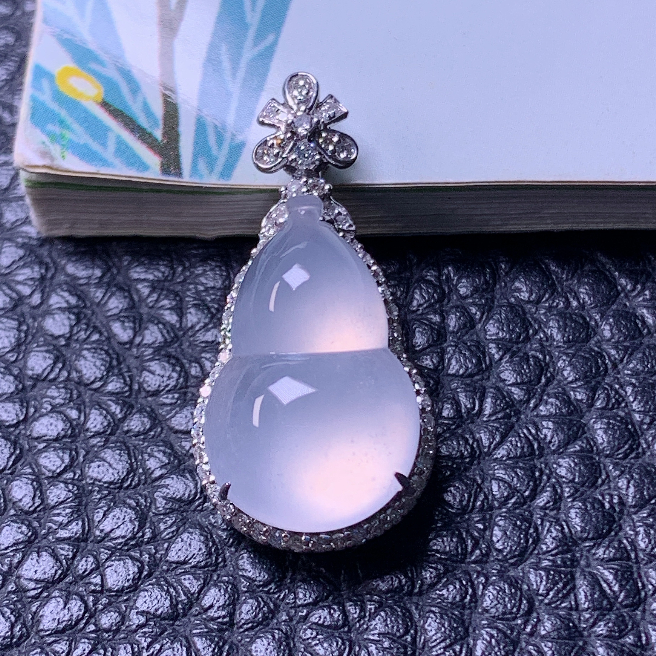 天然缅甸a货翡翠高冰种葫芦18k金钻豪镶玉吊坠26/13/8.5