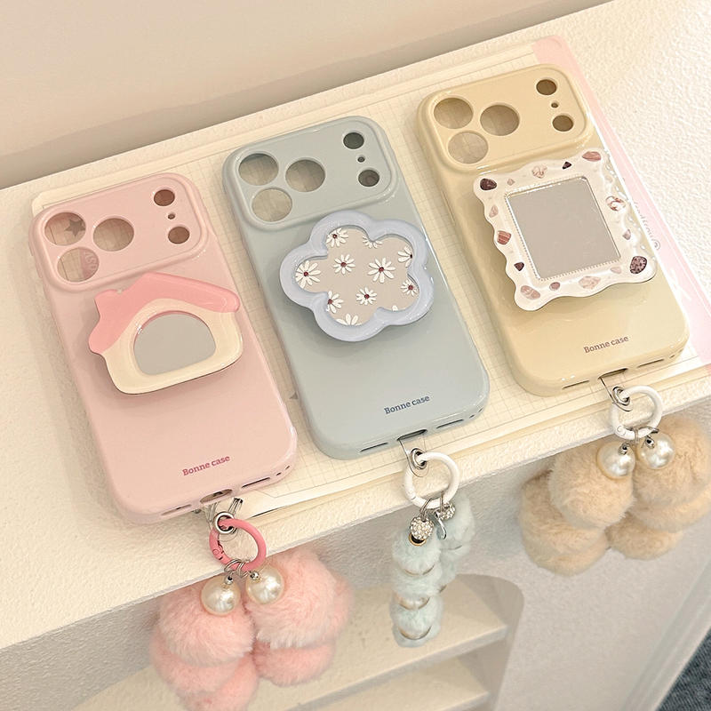 镜面支架苹果17promax手机壳适用iphone16防摔14小众彩色挂链15软