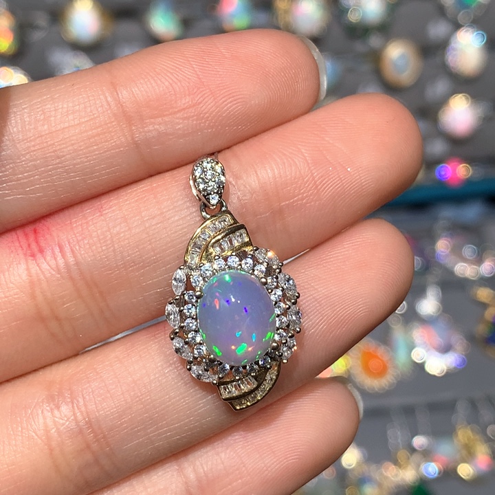 欧泊吊坠z银S925镶嵌欧泊