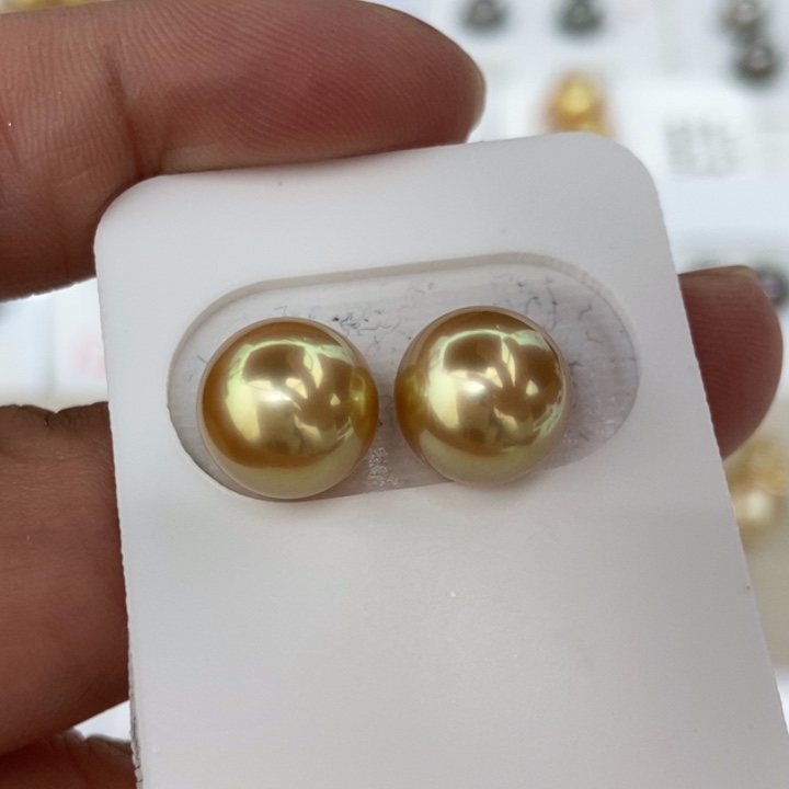 海水珍珠裸珠未镶嵌10.2mm正圆炫彩浓茶金小极光对珠