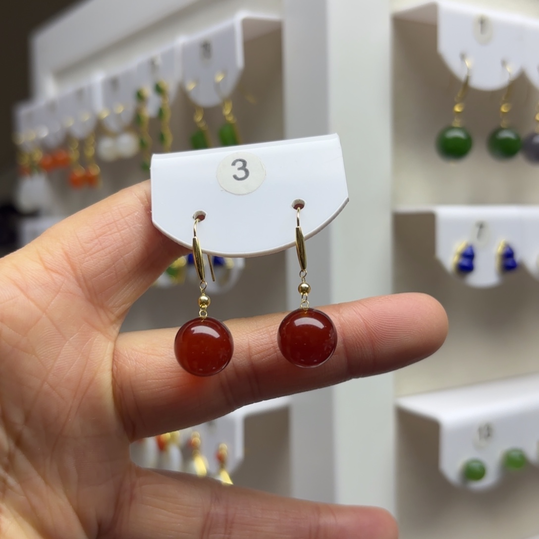 血珀18K金镶嵌耳饰