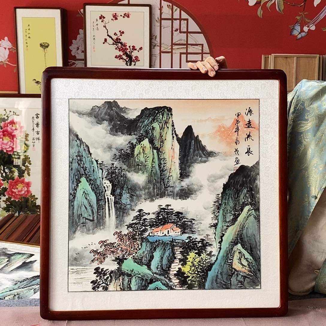 国画手写手绘带框包邮62✖️62国画作品