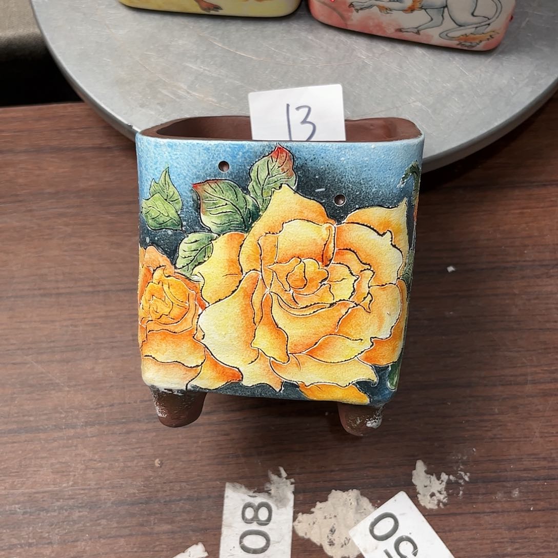 紫砂花盆手绘花盆