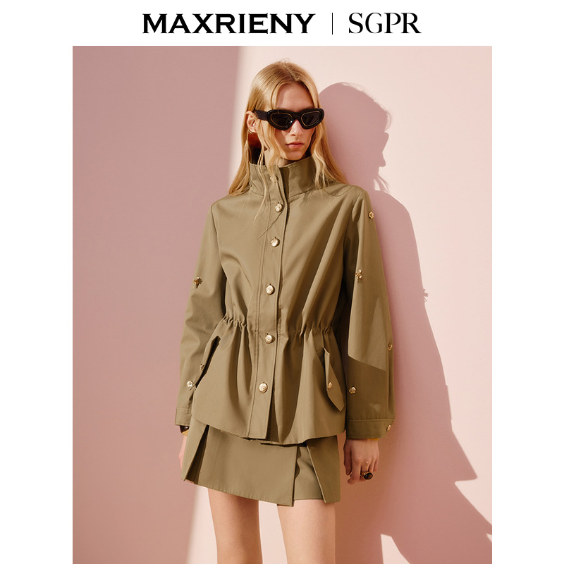 【商场同款】MAXRIENY乡村巴恩风穿搭立领风衣美拉德x型收腰外套