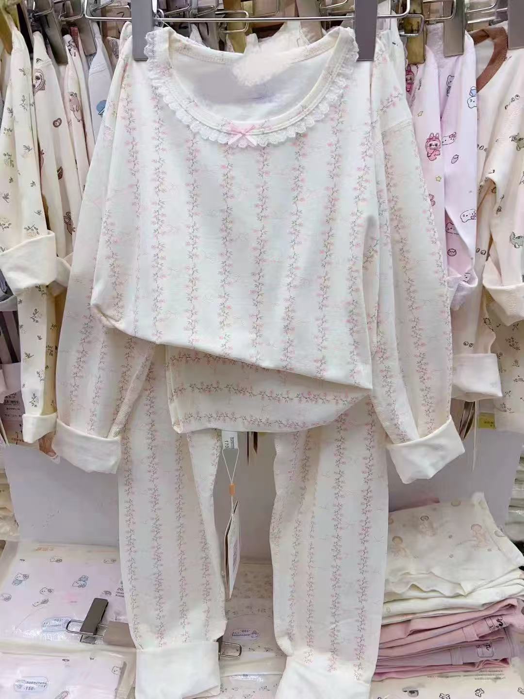 56295粉色碎花蝴蝶结家居服套装130-160