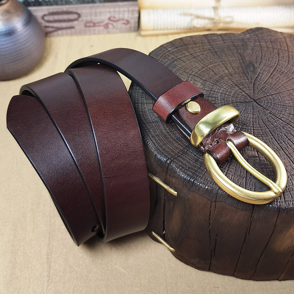 圆环实心黄铜扣皮带女时尚头层纯牛皮腰带韩国百搭牛仔裤带真皮潮
