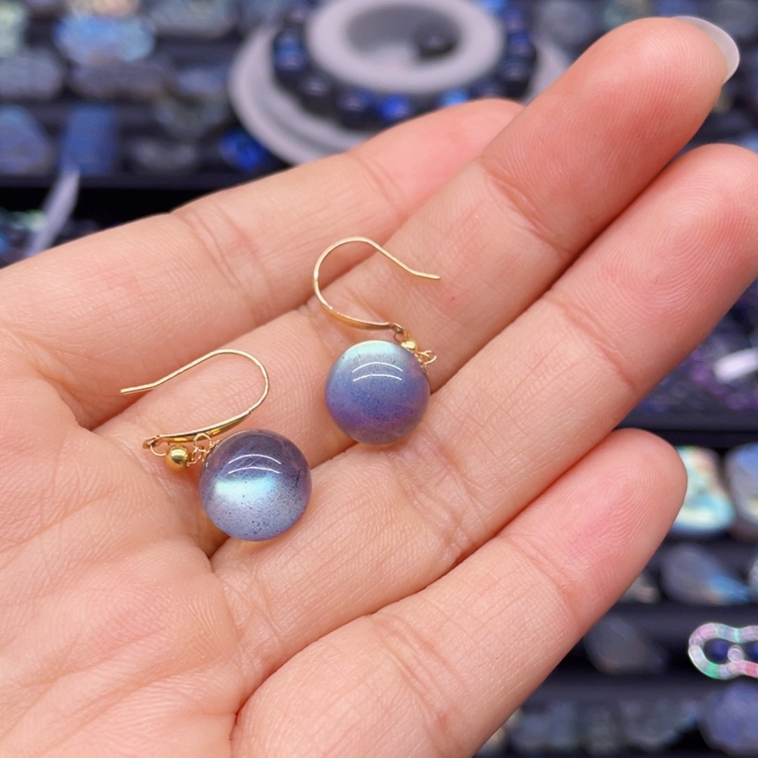 长石耳饰18K金镶嵌璽*耳饰