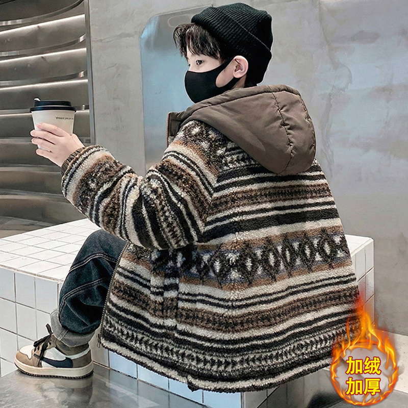 儿童装男童冬装加绒外套2025新款中大童秋冬款男孩加厚冬季毛毛衣