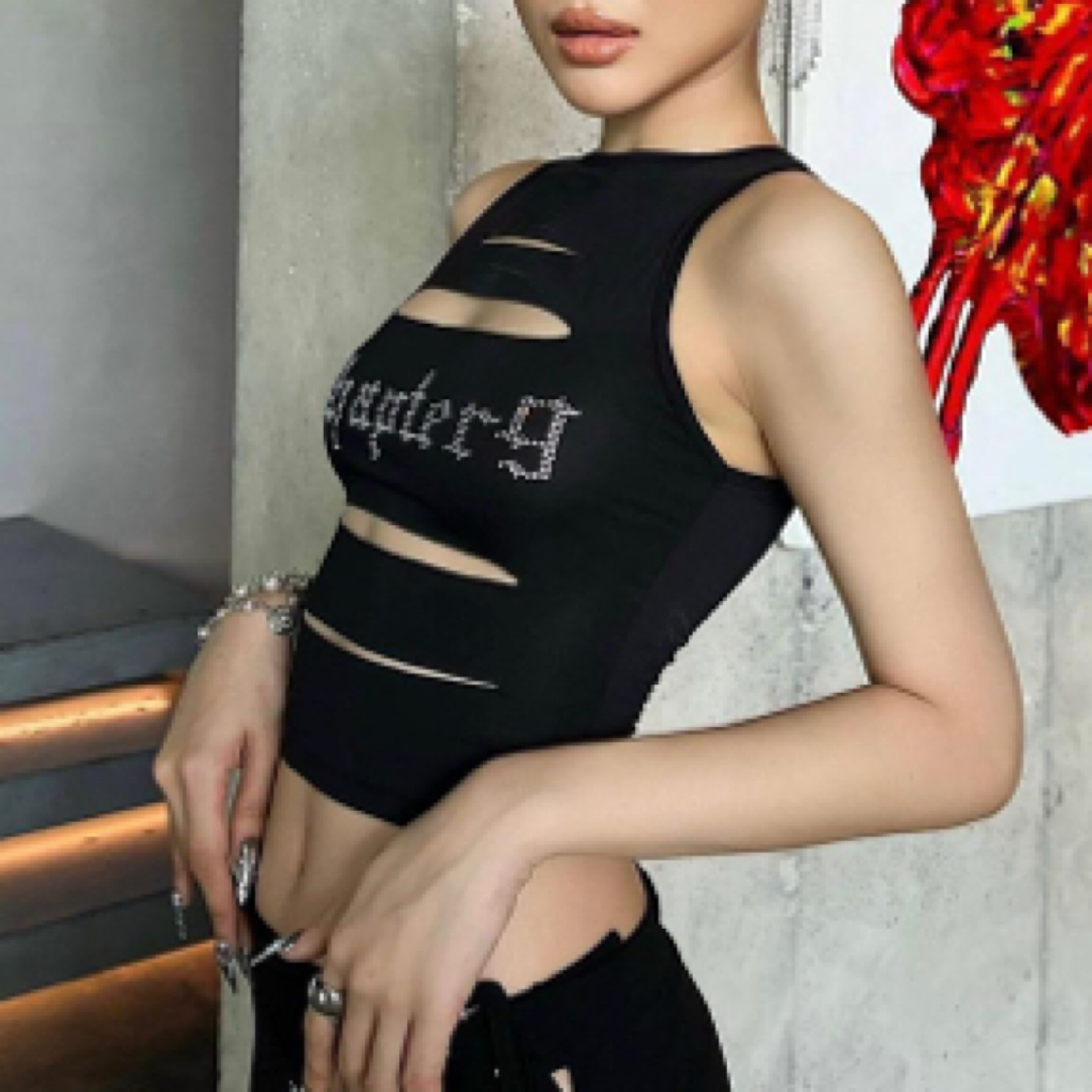 紧身辣妹无袖镂空吊带挂脖露背显瘦背心夏季美背短款性感打底上衣