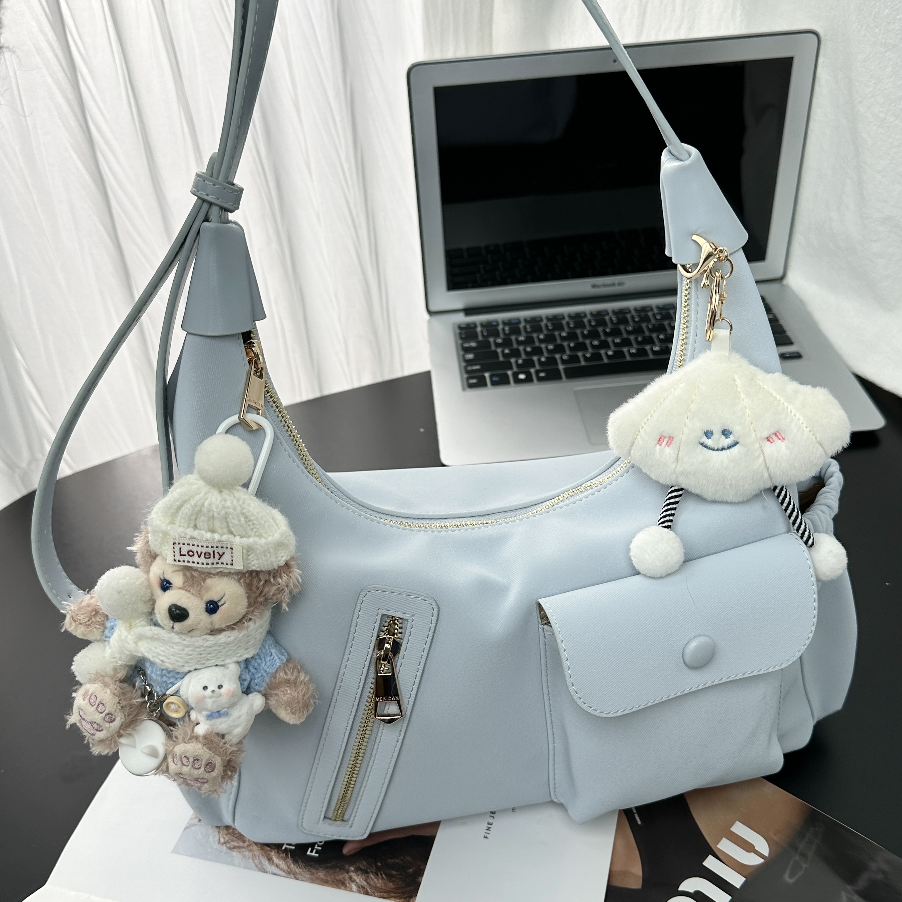 稻草人25新品学生上课上班通勤纯色简约单肩斜挎包