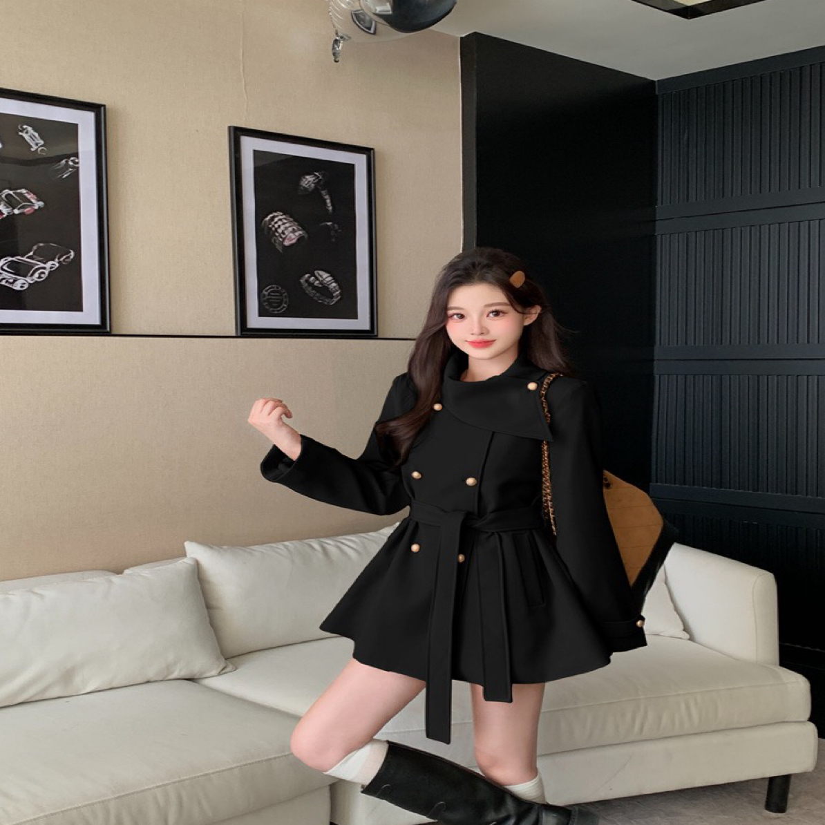 雯雯子定制名媛风显瘦围脖设计风衣外套女秋季高级感英伦风大衣