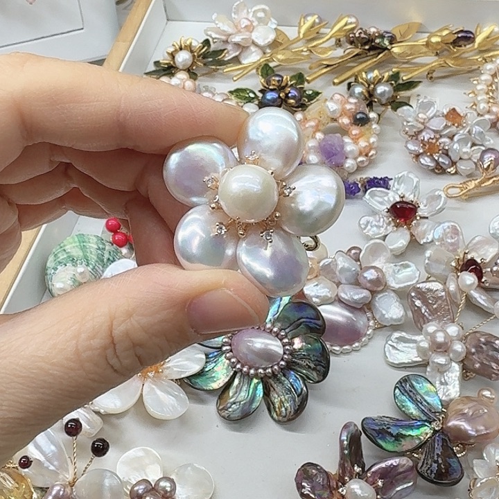 淡水珍珠发饰银S925镶嵌