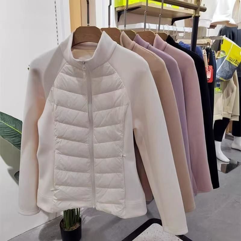 秋冬毛呢拼接运动棉服女立领修身小蛮腰户外保暖健身服防风袄外套