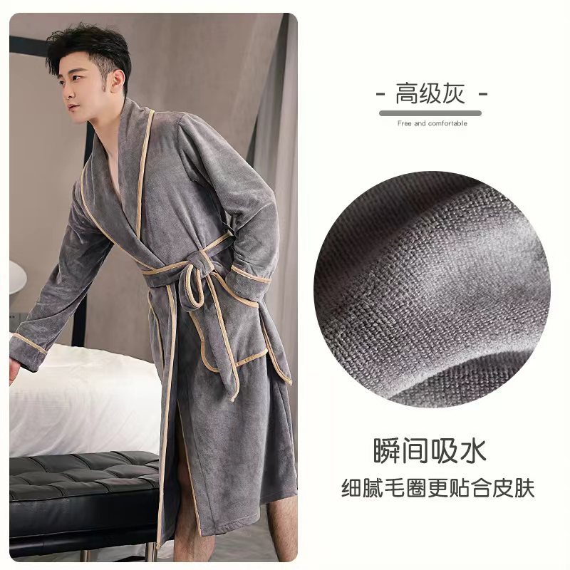 男士四季通用吸水长袖毛圈浴衣大码舒适家居必备