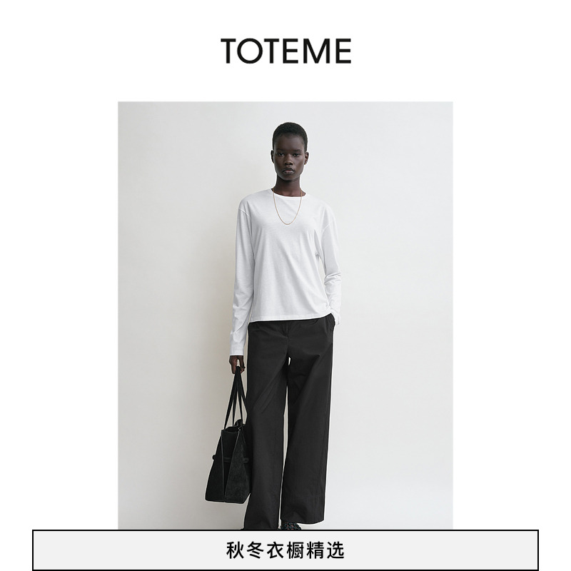 TOTEME女装白色经典宽松廓形落肩圆领长袖T恤