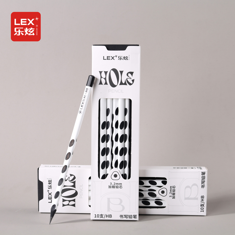 乐炫白杆黑木洞洞正姿铅笔超粗铅芯无铅毒学生绘画专用铅笔