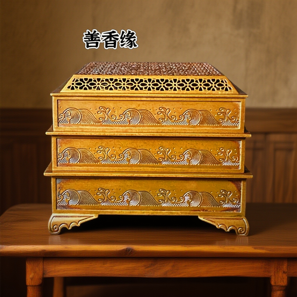 【善香缘工艺品】苏工庆松堂胡庆松制方形印香炉17.5*17.5*13.2cm