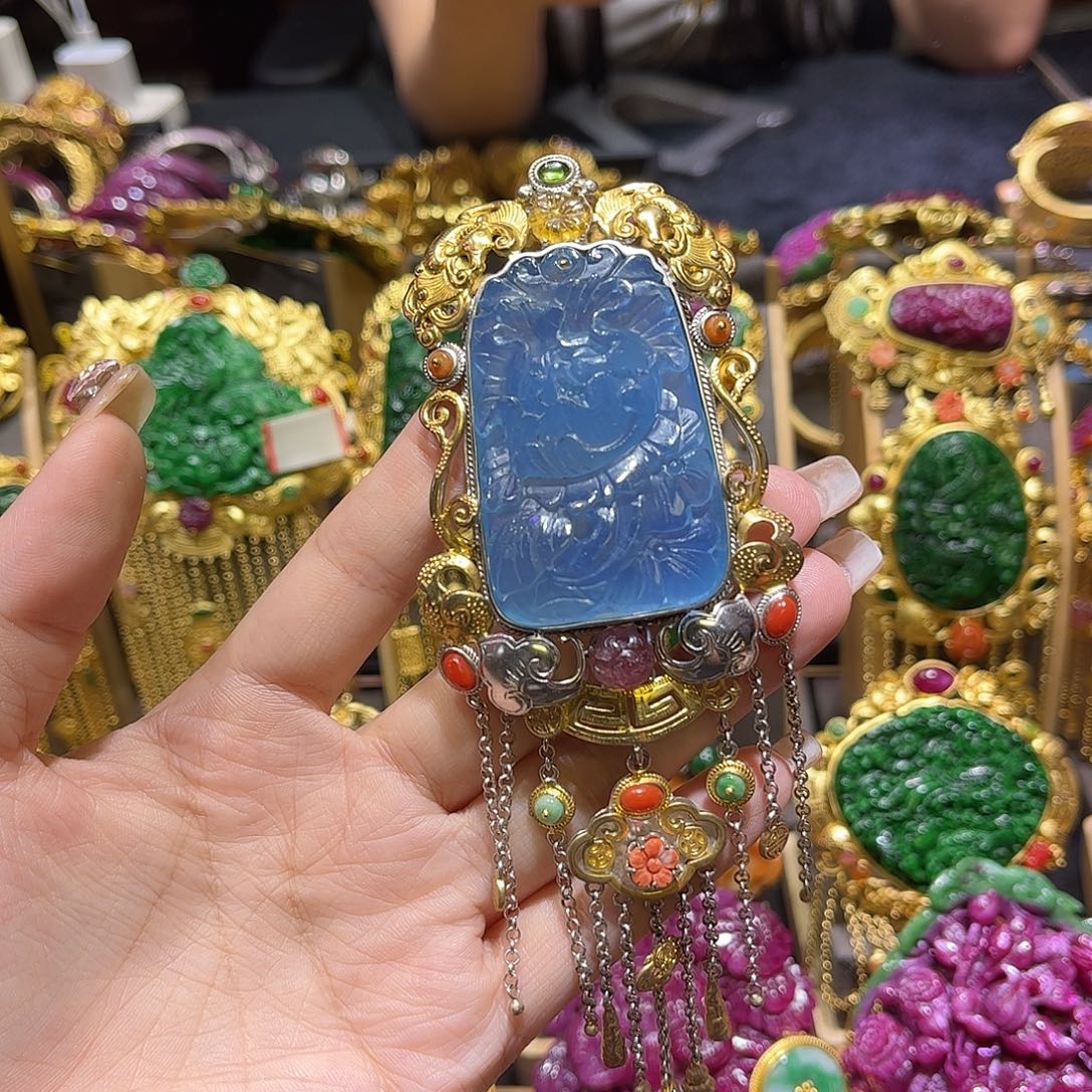 颈饰银S925镶嵌翡翠