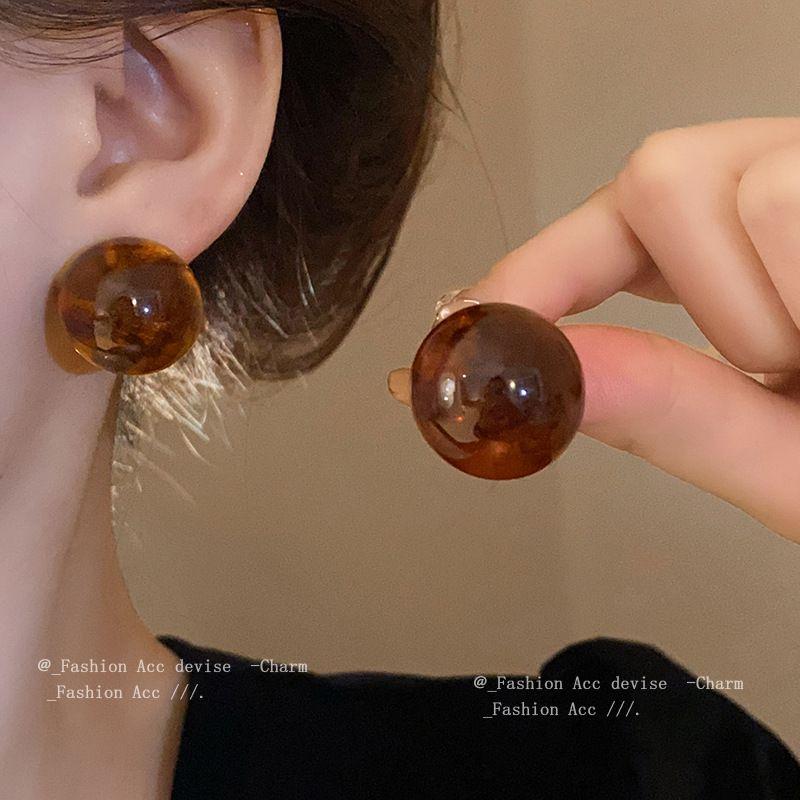 925银树脂耳饰 美拉德圆形耳钉【七夕送礼】小众复古气质银针耳饰