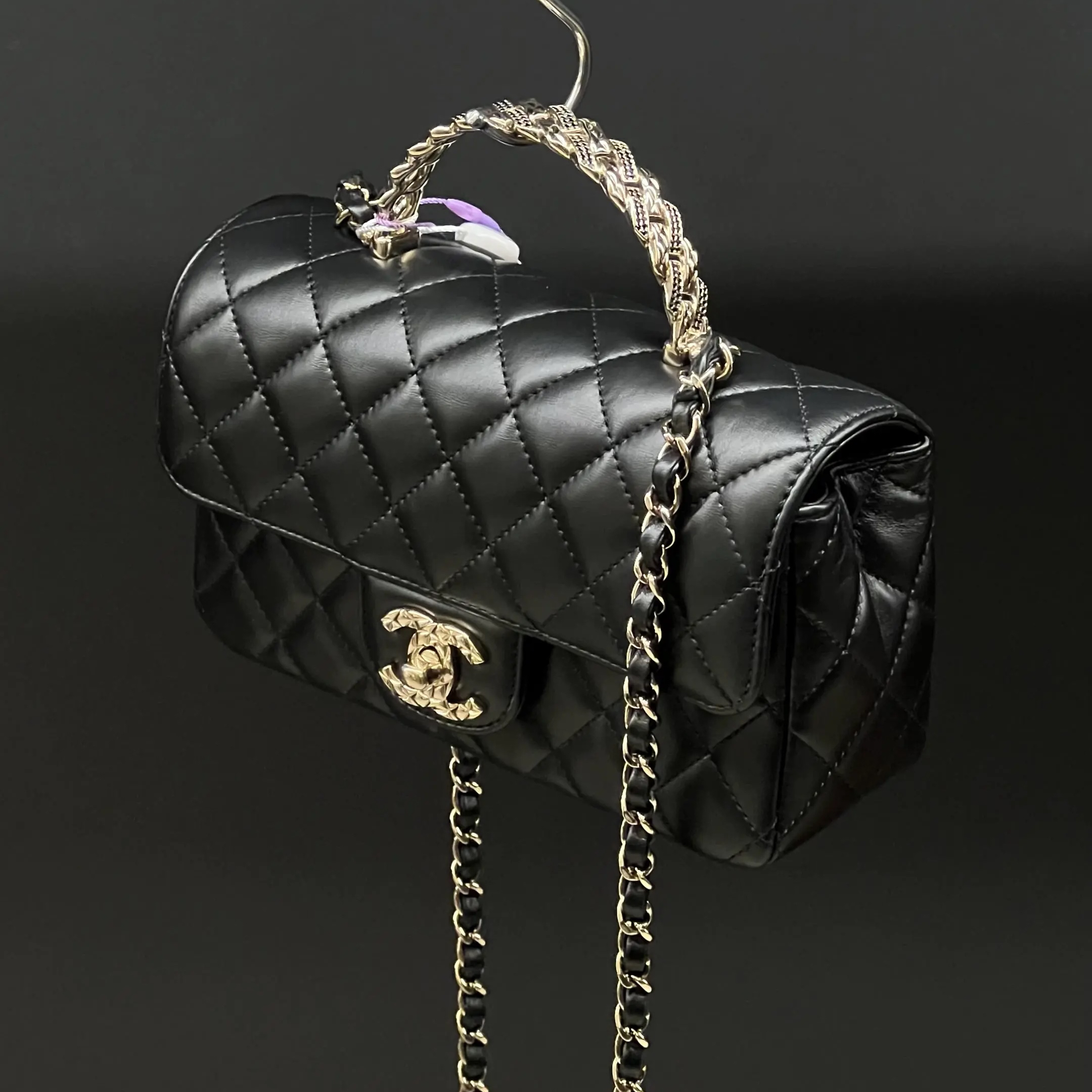 99新 Chanel/香奈儿 1645 24A黑金麦穗大mini手提斜挎芯片款