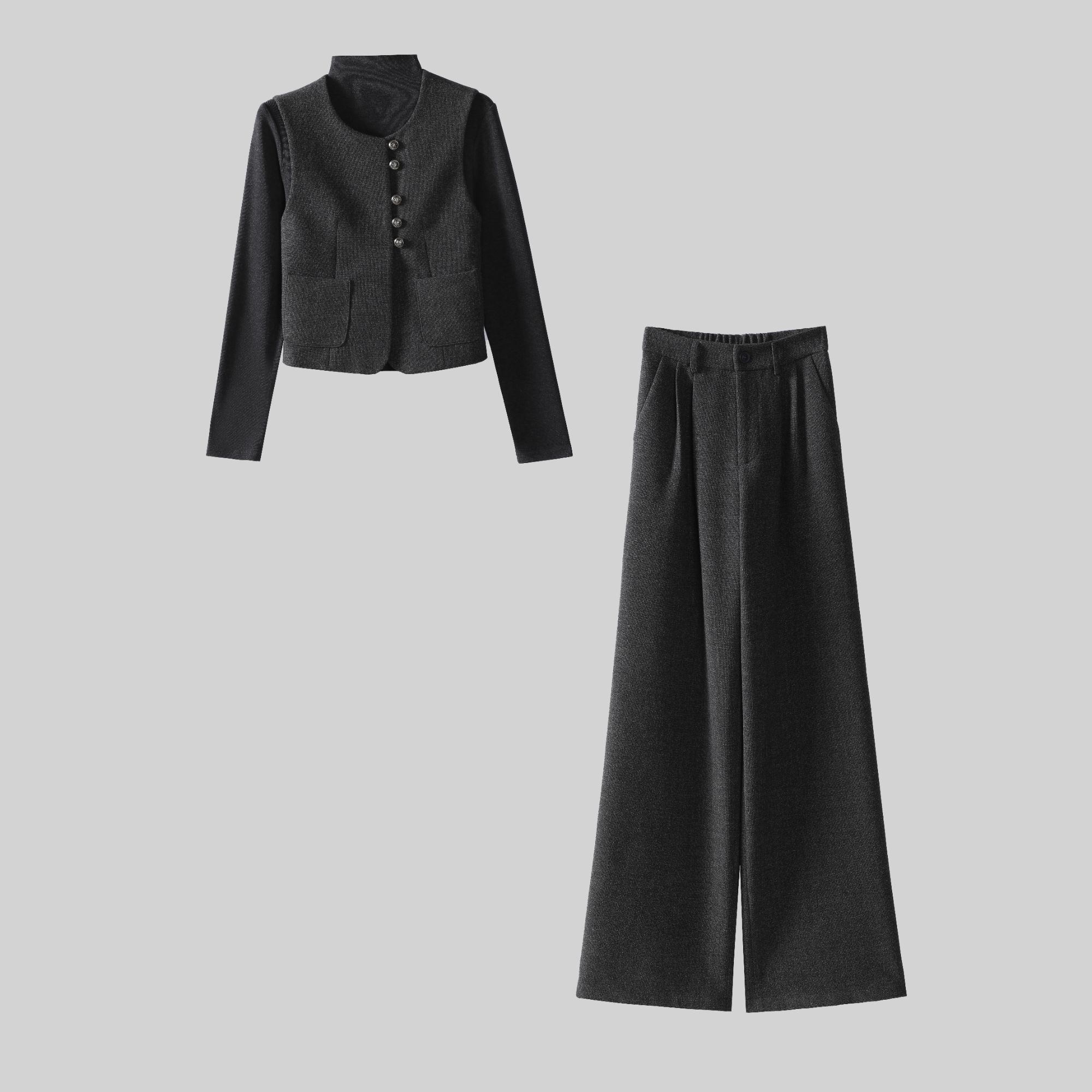 8806高级感小香风马甲套装女秋冬季胖mm显瘦欧货时尚阔腿裤三件套