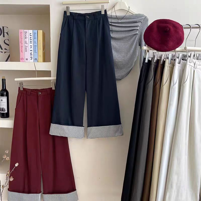 （柚子同款）U夏款条纹裤边裤口高腰水洗棉九分休闲裤168