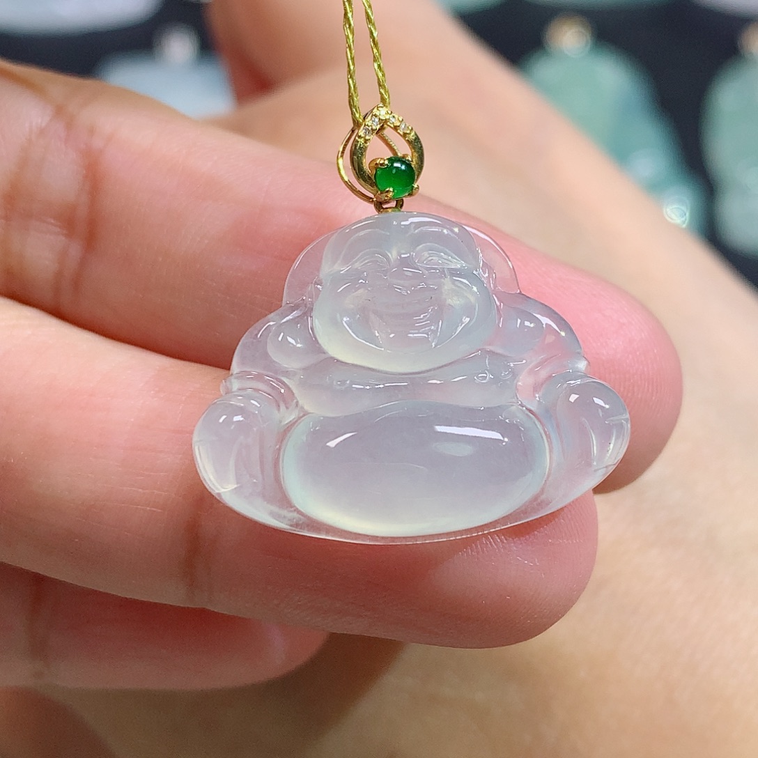 翡翠18K金镶嵌颈饰佛公