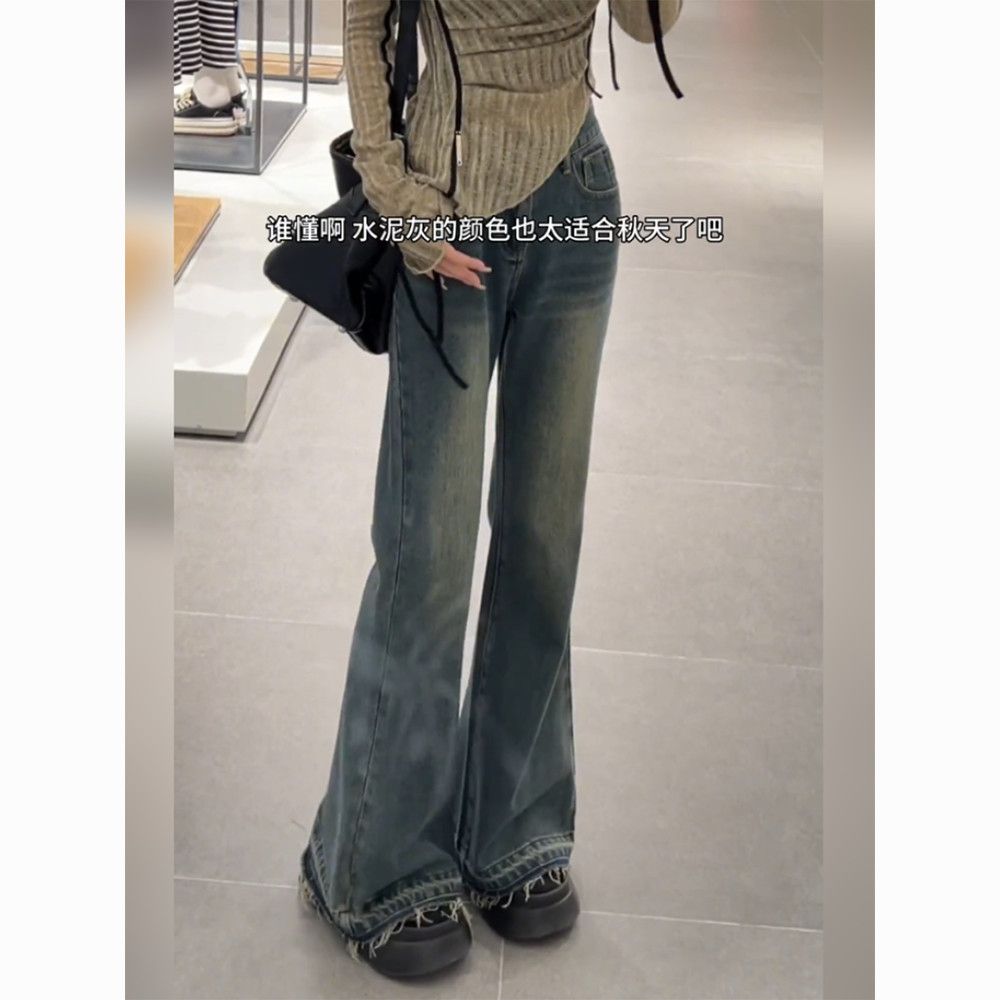 2025秋冬新款美式水泥灰阔腿春秋女高腰显瘦直筒宽松垂感拖地裤