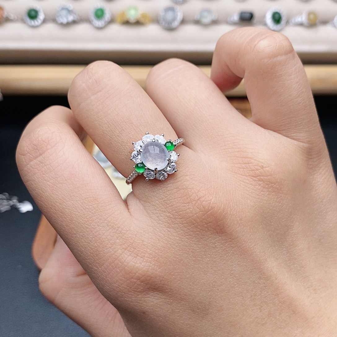 遇***️翡翠银S925镶嵌戒指