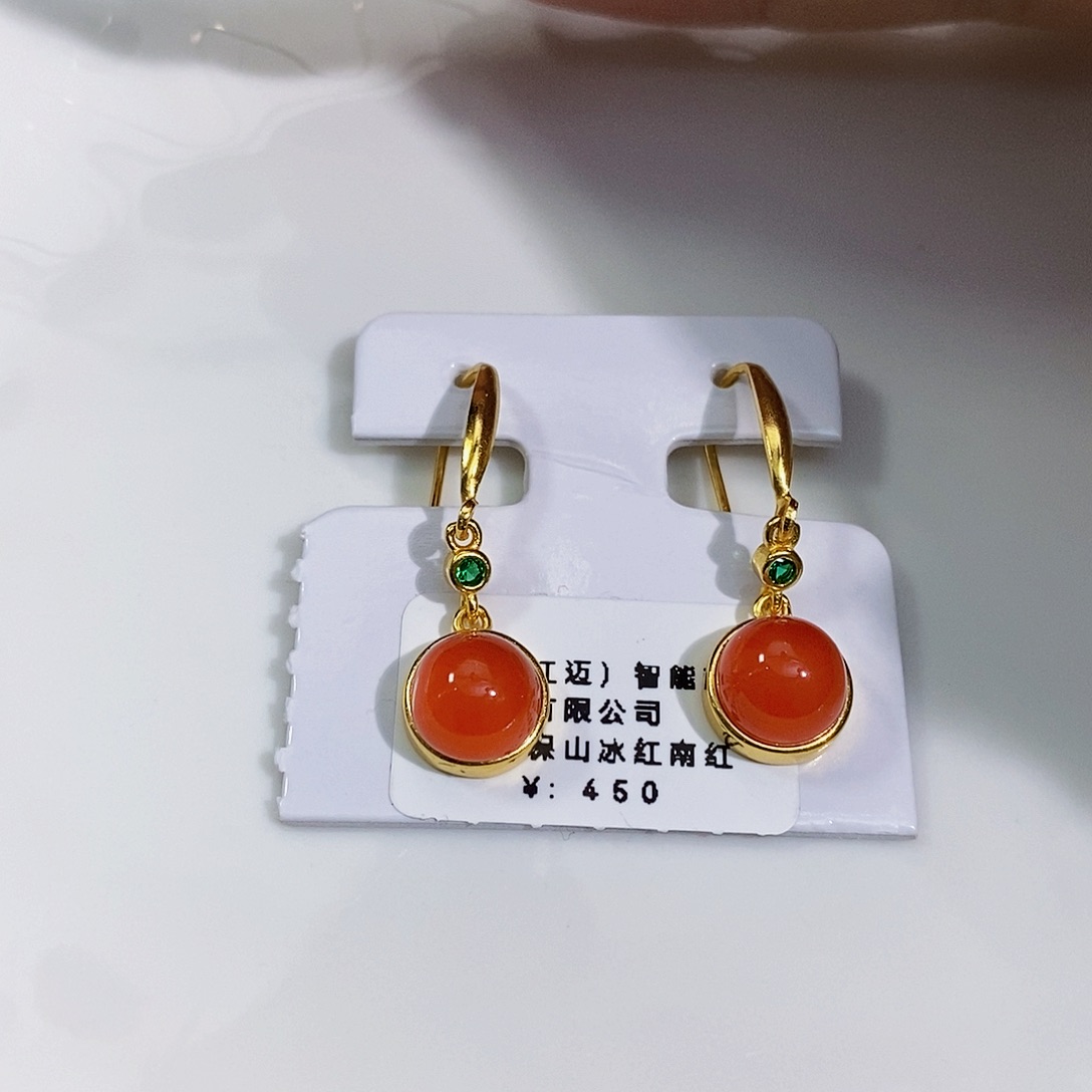 南红玛瑙珠宝展特价保山冰红南红耳饰银S925镶嵌