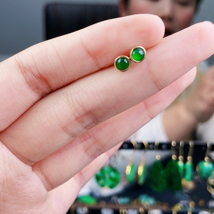 翡翠耳饰银S925镶嵌饰品