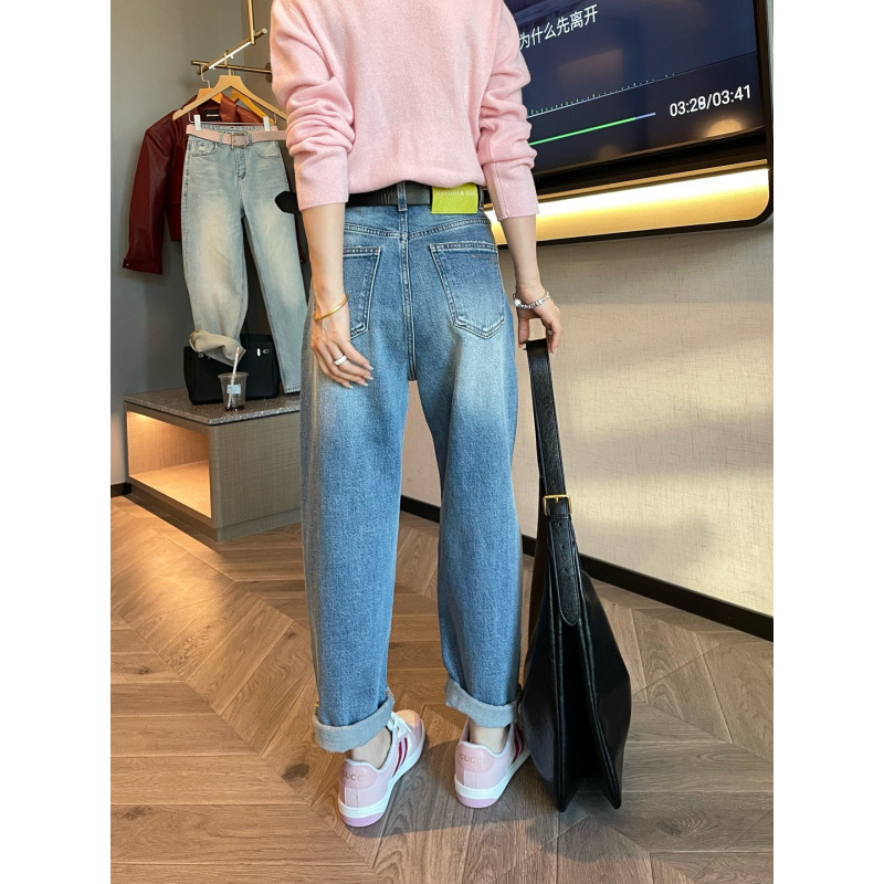 晶姐-61038老爹裤春夏季简约韩版网红春夏洋气时尚百搭牛仔裤